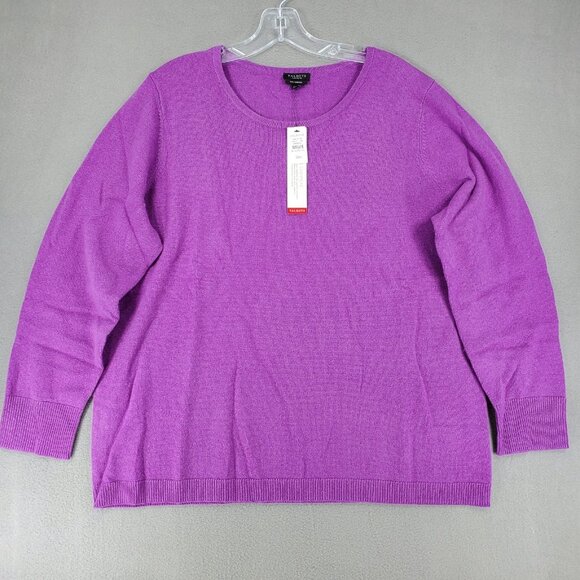 New Talbots 100% Cashmere Sweater Plus 2Xp Purple Long Sleeve Button Crew Neck - Picture 1 of 5